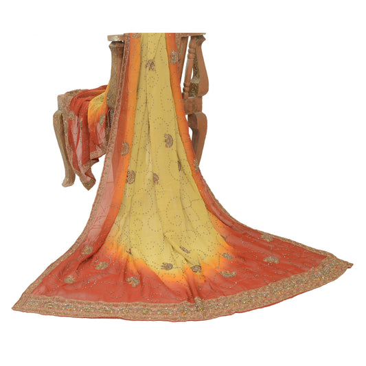 Sanskriti Vintage Green Wedding Dupatta Pure Georgette Zardozi Hand Beaded Stole