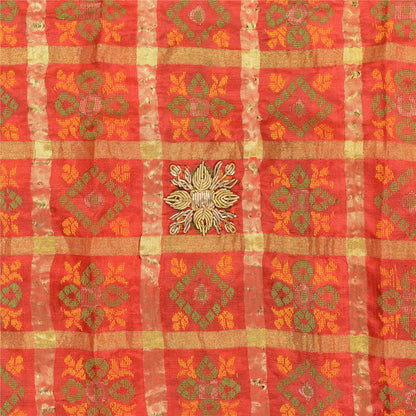 Sanskriti Vintage Red Pure Silk Dupatta Fabric Hand Embroidered Zardozi Woven Wedding Stole Create Dresses, Kaftan, Skirt, Tops, Projects