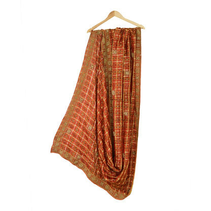 Sanskriti Vintage Red Pure Silk Dupatta Fabric Hand Embroidered Zardozi Woven Wedding Stole Create Dresses, Kaftan, Skirt, Tops, Projects