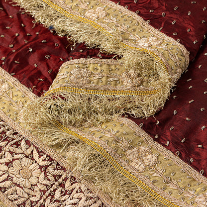 Sanskriti Vintage Maroon Pure Silk Dupatta Hand Embroidered Zardozi Neck Stole