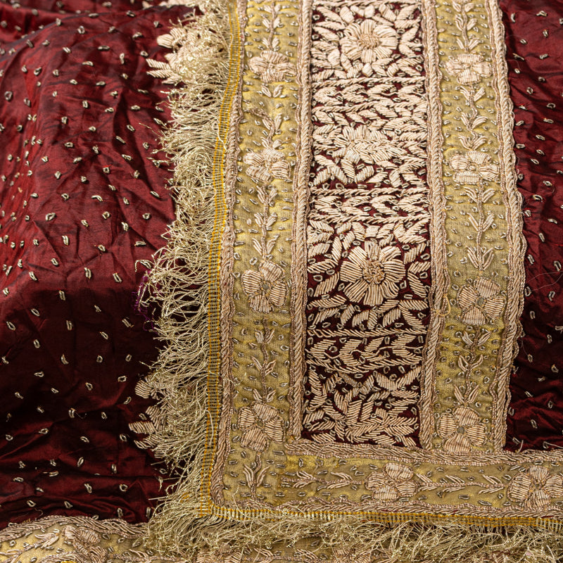 Sanskriti Vintage Maroon Pure Silk Dupatta Hand Embroidered Zardozi Neck Stole