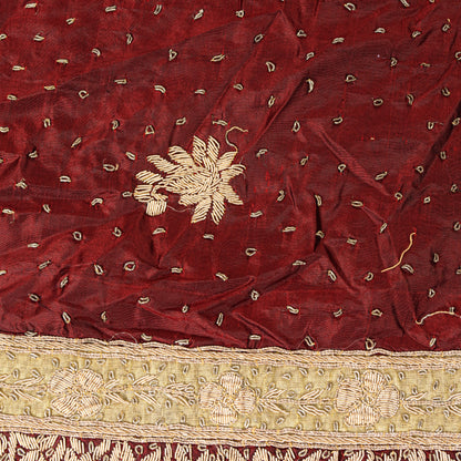 Sanskriti Vintage Maroon Pure Silk Dupatta Hand Embroidered Zardozi Neck Stole