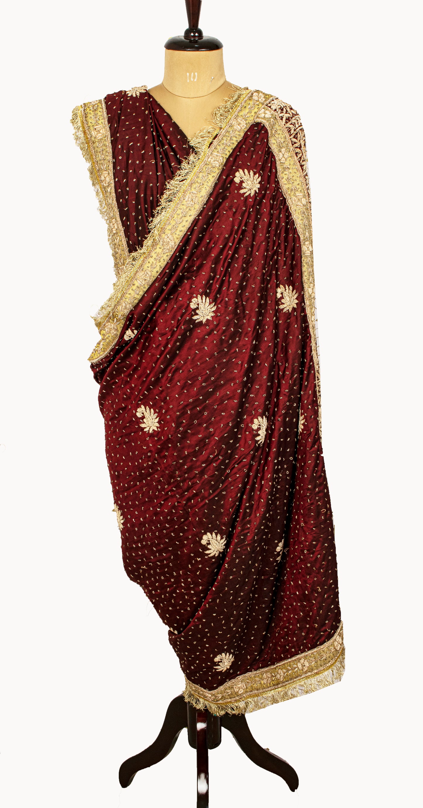 Sanskriti Vintage Maroon Pure Silk Dupatta Hand Embroidered Zardozi Neck Stole