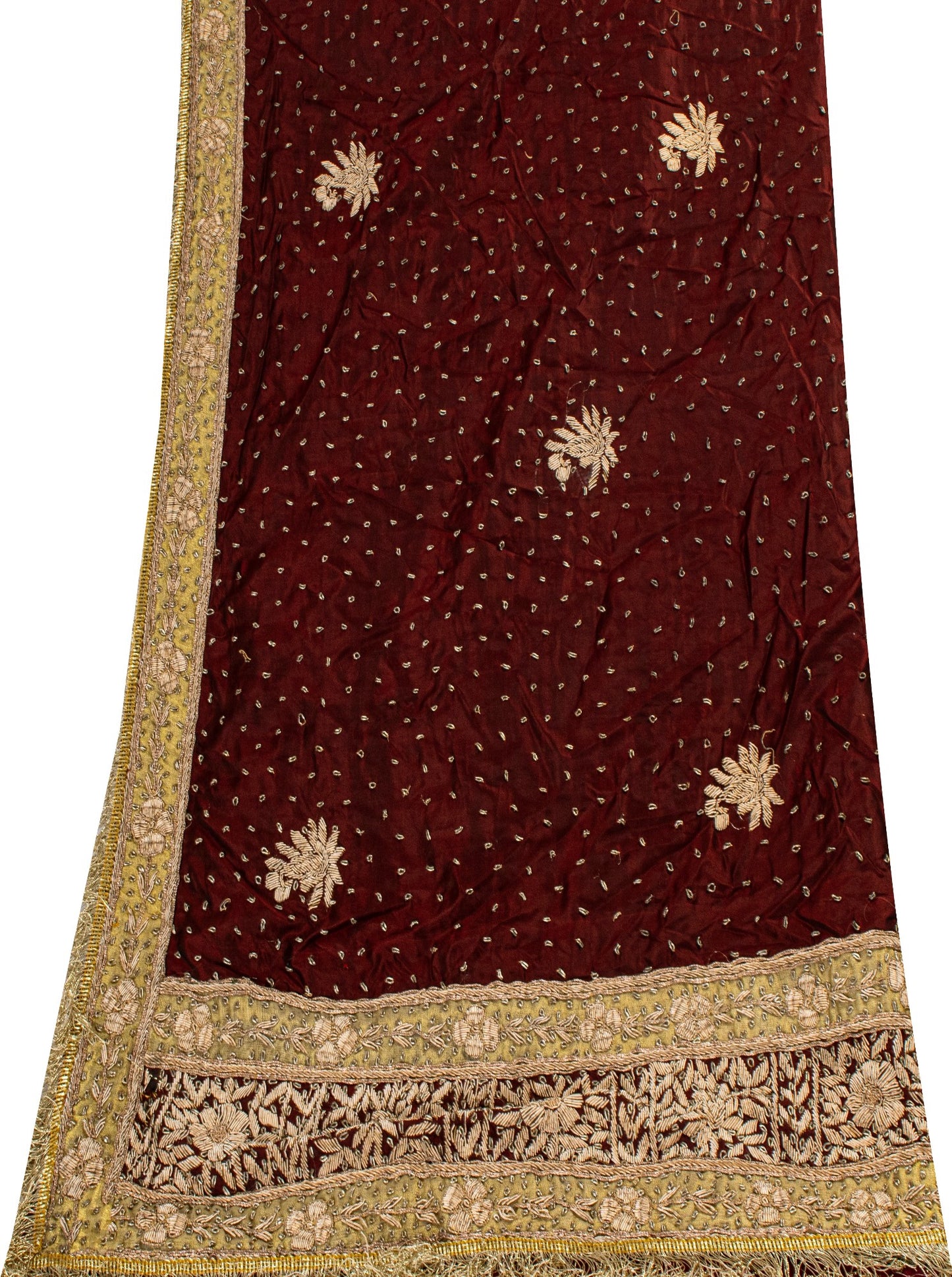 Sanskriti Vintage Maroon Pure Silk Dupatta Hand Embroidered Zardozi Neck Stole