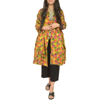 Sanskriti Vintage Green Dupatta Pure Cotton Handmade OOAK Bagh Phulkari Stole
