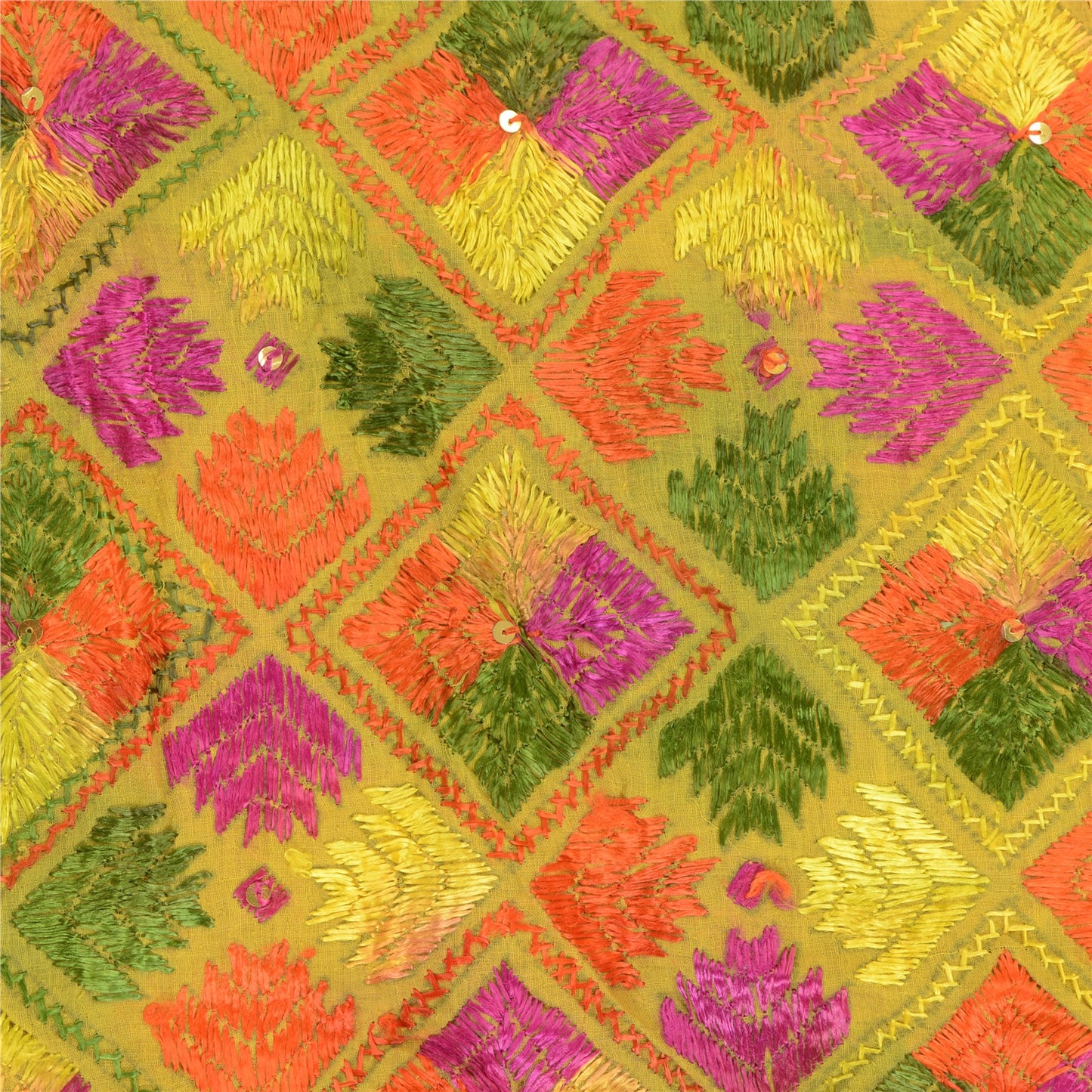 Sanskriti Vintage Green Dupatta Pure Cotton Handmade OOAK Bagh Phulkari Stole