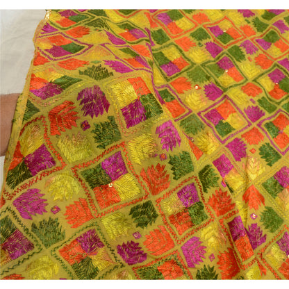 Sanskriti Vintage Green Dupatta Pure Cotton Handmade OOAK Bagh Phulkari Stole