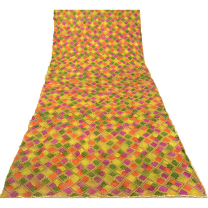 Sanskriti Vintage Green Dupatta Pure Cotton Handmade OOAK Bagh Phulkari Stole