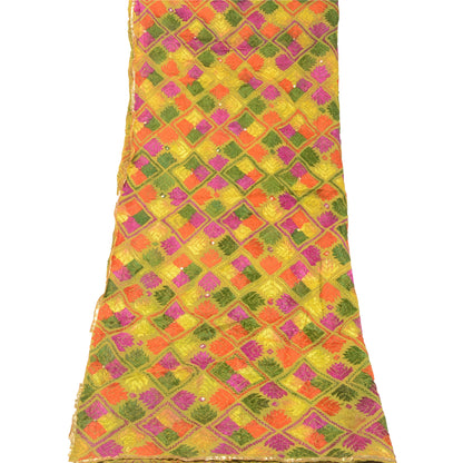 Sanskriti Vintage Green Dupatta Pure Cotton Handmade OOAK Bagh Phulkari Stole