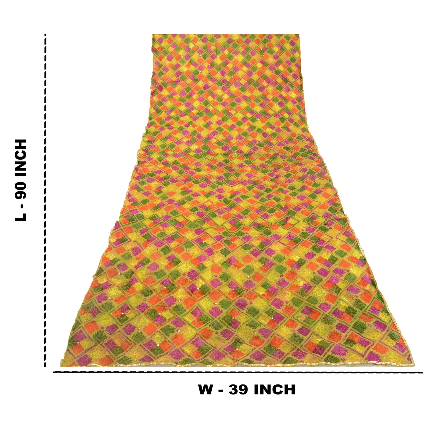 Sanskriti Vintage Green Dupatta Pure Cotton Handmade OOAK Bagh Phulkari Stole