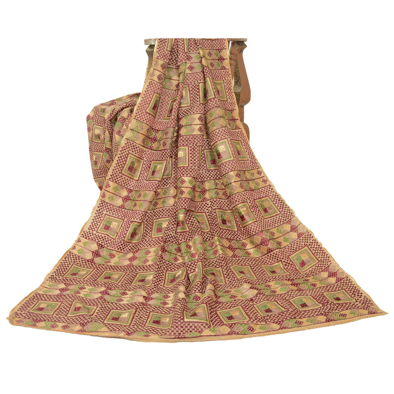 Sanskriti Vintage Cream Dupatta Pure Cotton Embroidery Bagh Phulkari OOAK Stole