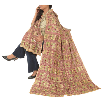 Sanskriti Vintage Cream Dupatta Pure Cotton Embroidery Bagh Phulkari OOAK Stole