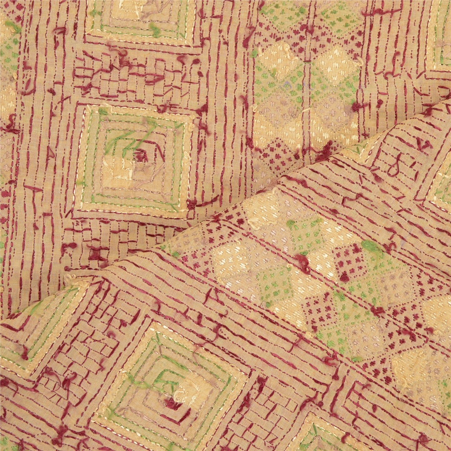 Sanskriti Vintage Cream Dupatta Pure Cotton Embroidery Bagh Phulkari OOAK Stole