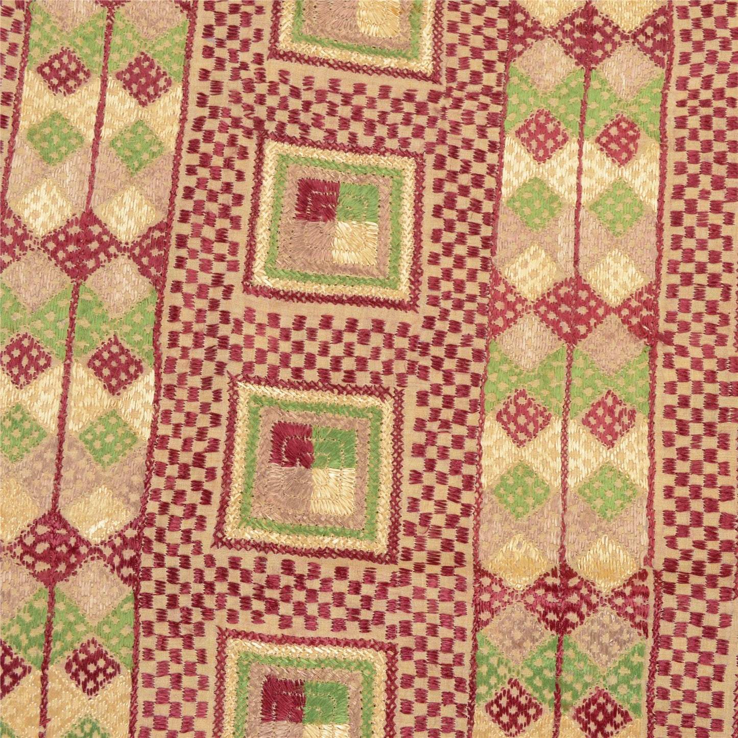 Sanskriti Vintage Cream Dupatta Pure Cotton Embroidery Bagh Phulkari OOAK Stole
