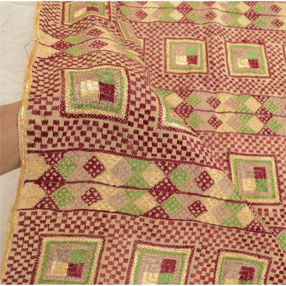 Sanskriti Vintage Cream Dupatta Pure Cotton Embroidery Bagh Phulkari OOAK Stole