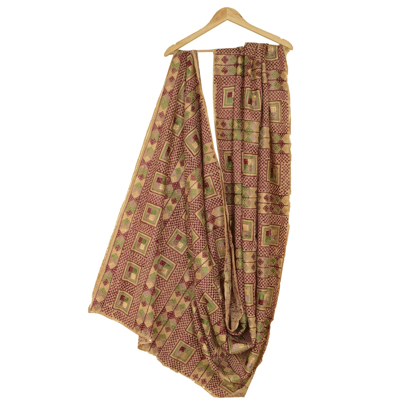 Sanskriti Vintage Cream Dupatta Pure Cotton Embroidery Bagh Phulkari OOAK Stole