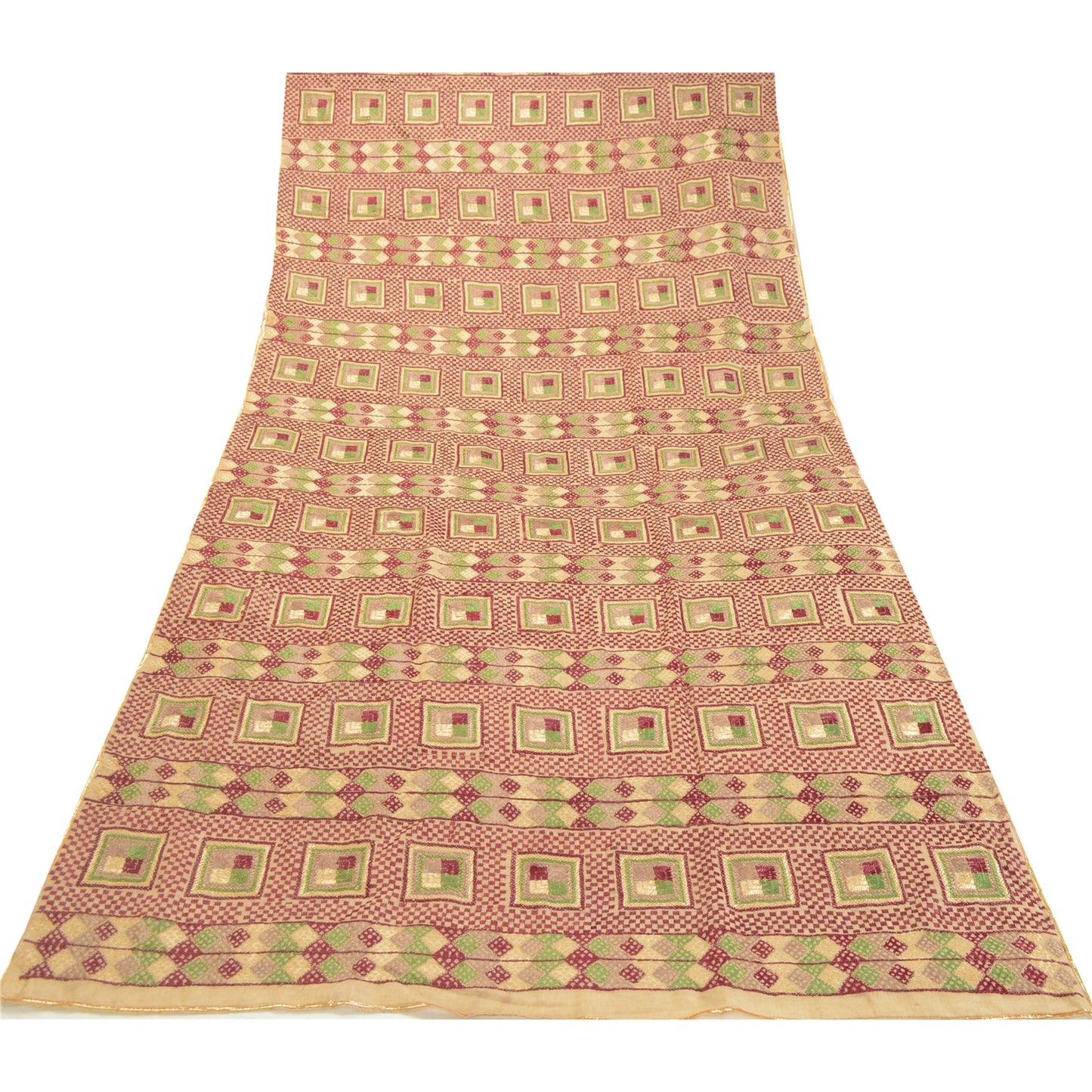 Sanskriti Vintage Cream Dupatta Pure Cotton Embroidery Bagh Phulkari OOAK Stole