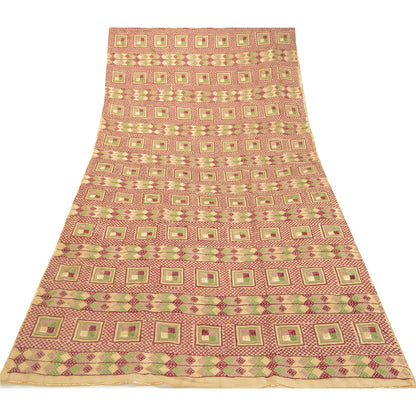 Sanskriti Vintage Cream Dupatta Pure Cotton Embroidery Bagh Phulkari OOAK Stole