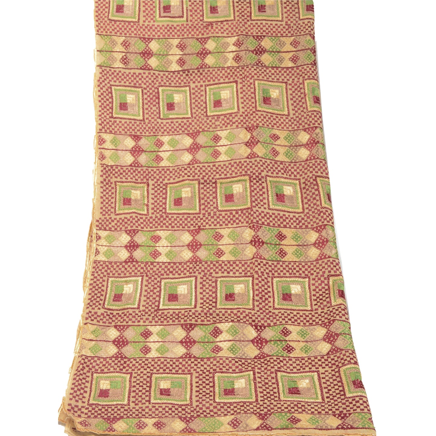 Sanskriti Vintage Cream Dupatta Pure Cotton Embroidery Bagh Phulkari OOAK Stole