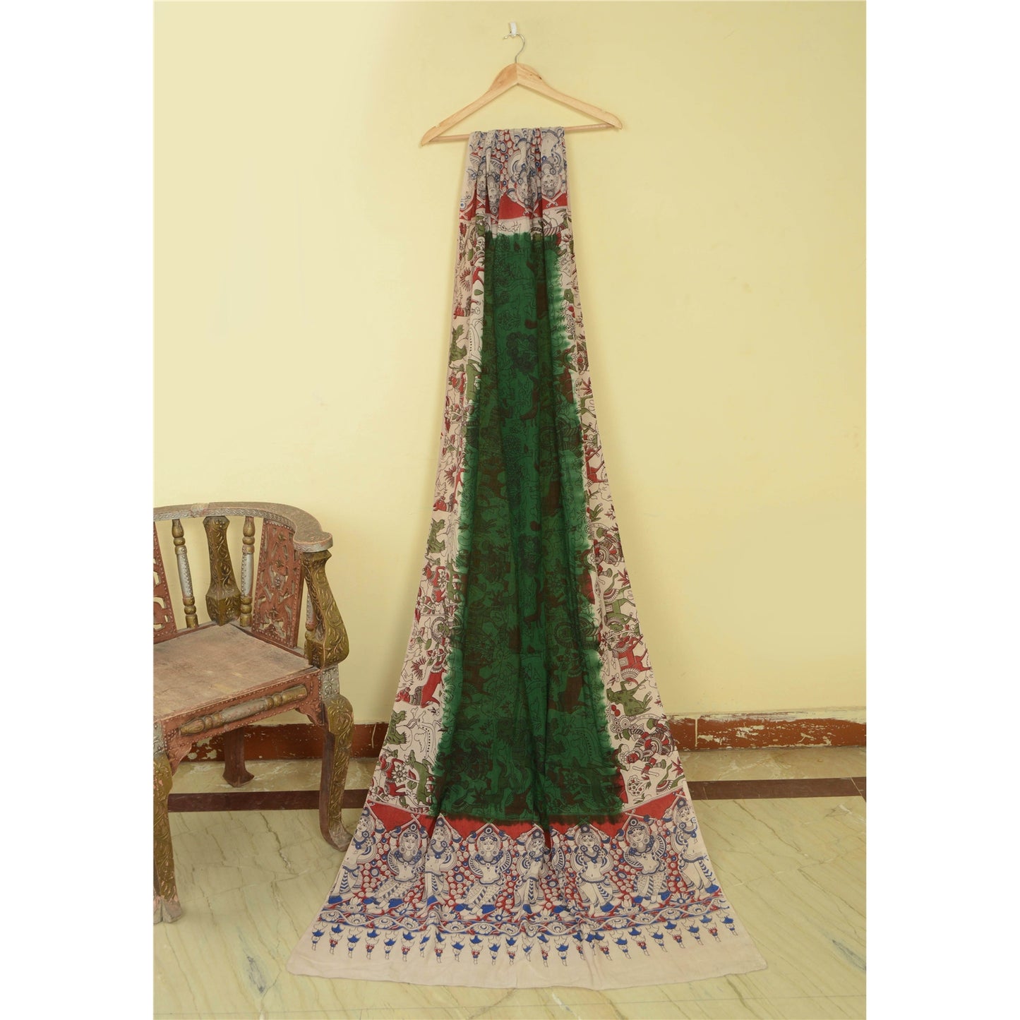 Sanskriti Vintage Green Dupatta Pure Cotton Printed Pattachitra Special Stole