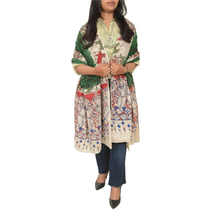 Sanskriti Vintage Green Dupatta Pure Cotton Printed Pattachitra Special Stole