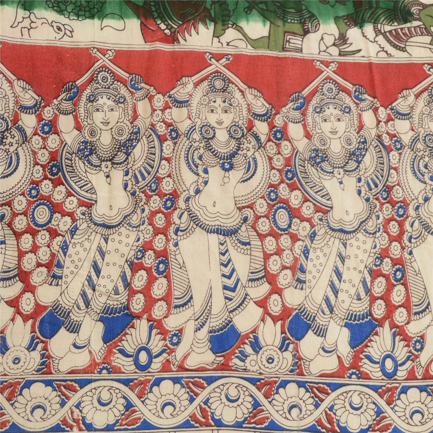 Sanskriti Vintage Green Dupatta Pure Cotton Printed Pattachitra Special Stole