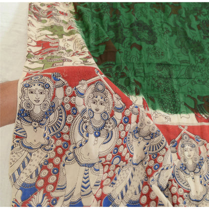 Sanskriti Vintage Green Dupatta Pure Cotton Printed Pattachitra Special Stole
