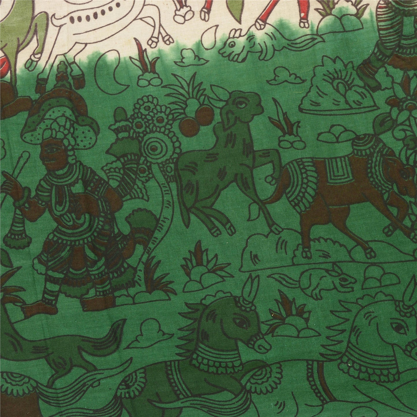 Sanskriti Vintage Green Dupatta Pure Cotton Printed Pattachitra Special Stole