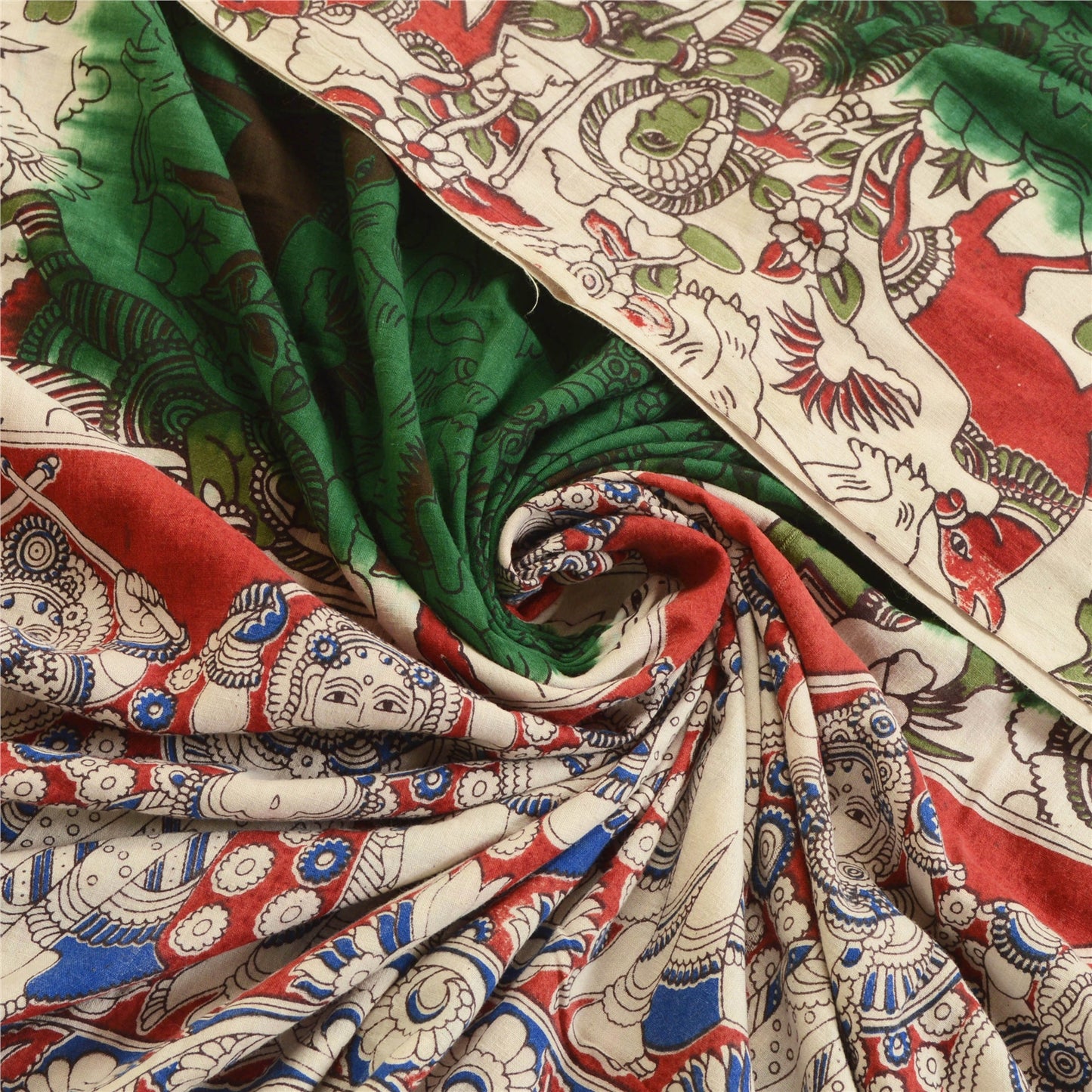 Sanskriti Vintage Green Dupatta Pure Cotton Printed Pattachitra Special Stole