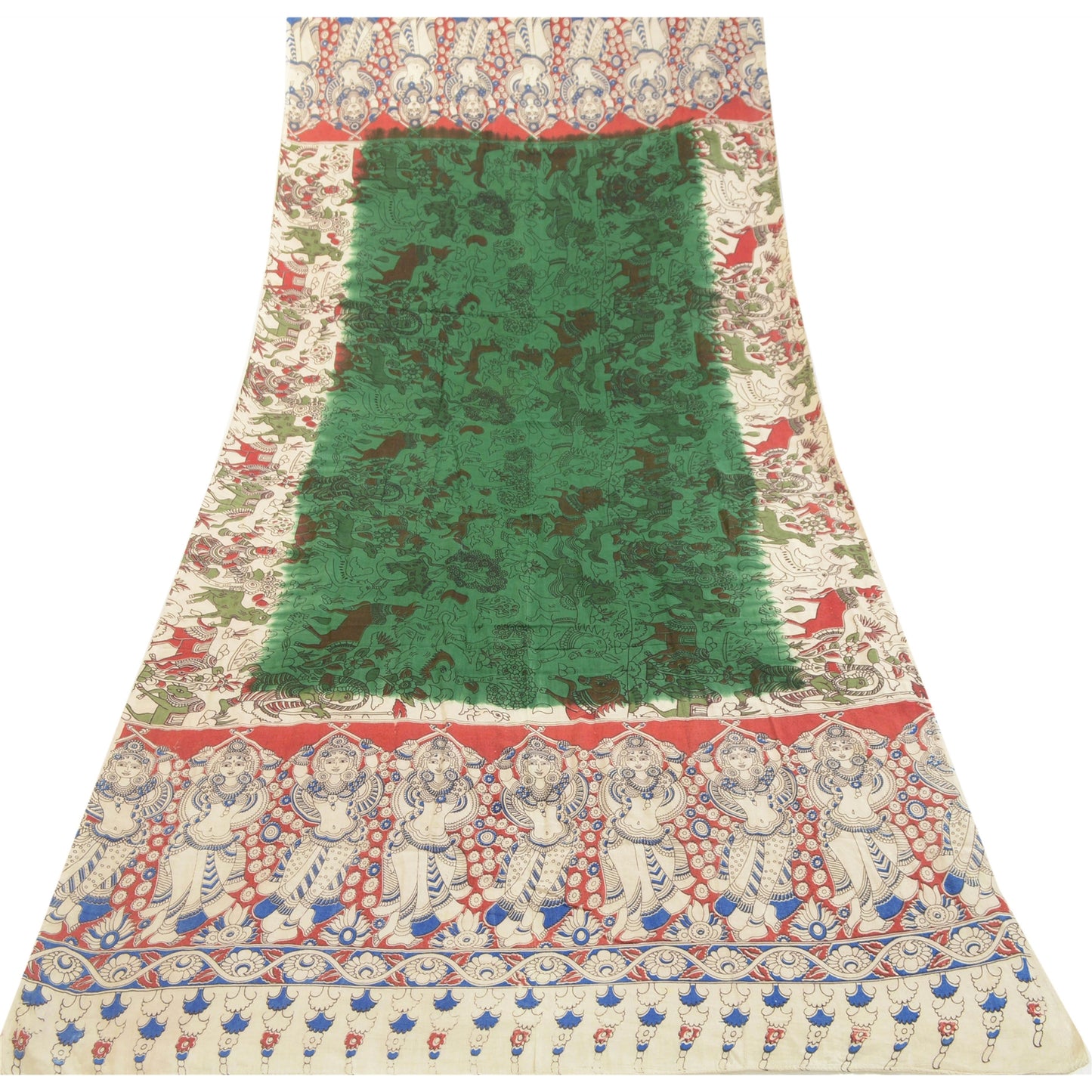 Sanskriti Vintage Green Dupatta Pure Cotton Printed Pattachitra Special Stole