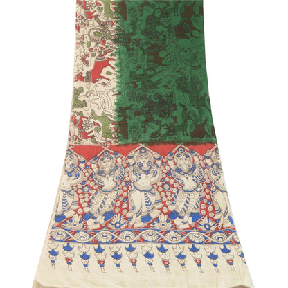 Sanskriti Vintage Green Dupatta Pure Cotton Printed Pattachitra Special Stole