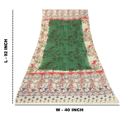 Sanskriti Vintage Green Dupatta Pure Cotton Printed Pattachitra Special Stole