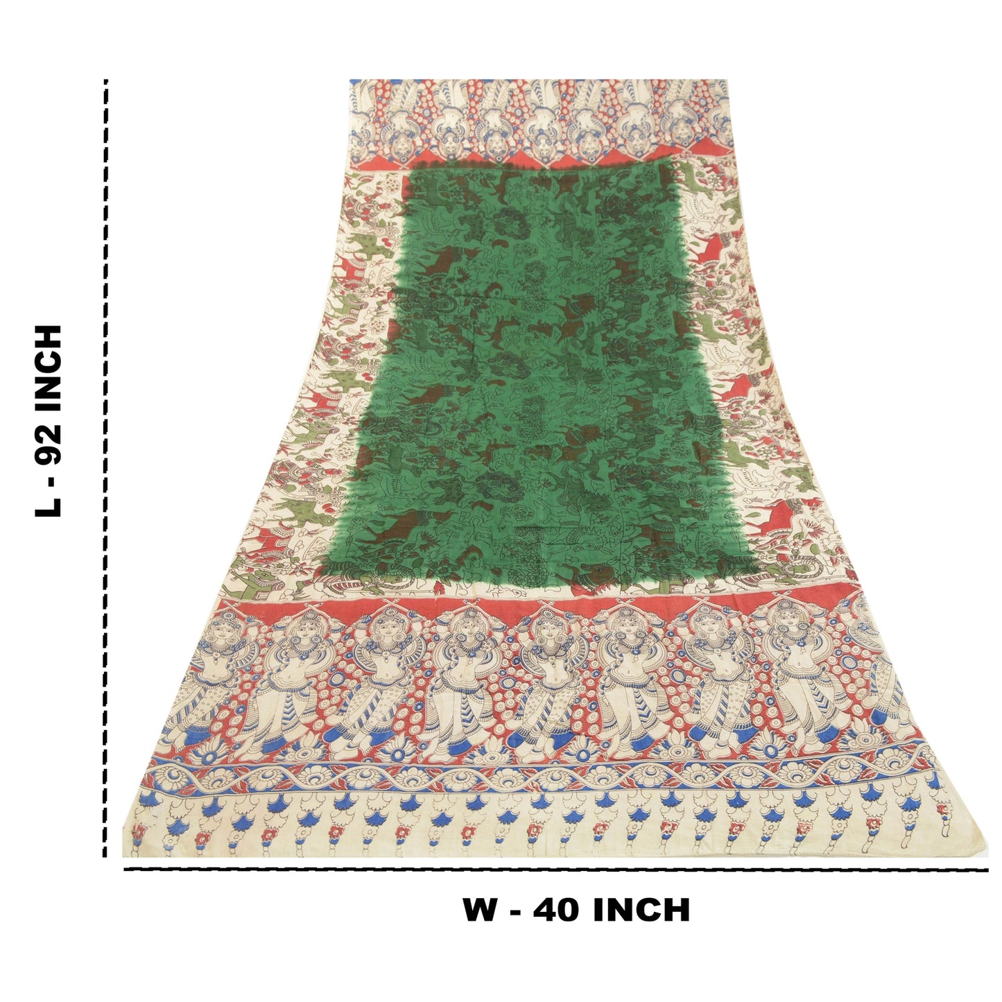 Sanskriti Vintage Green Dupatta Pure Cotton Printed Pattachitra Special Stole