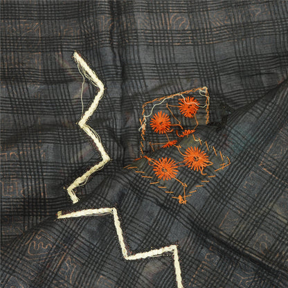 Sanskriti Vintage Black Dupatta Pure Silk Hand Beaded Patch Painted Wrap Stole