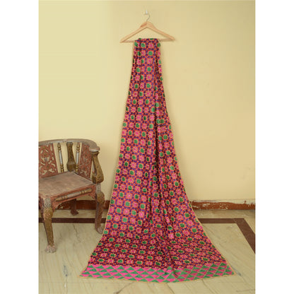 Sanskriti Vintage Green Heavy Dupatta Cotton Hand Embroidery Bagh Phulkari Panjab Stole Indian Heritage Textile Women Traditional Dress