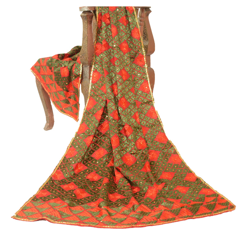 Sanskriti Vintage Red Dupatta Pure Cotton Handmade Bagh Phulkari Panjab Ooak Stole Neckscarf Long Headscarf Handmade Ethnic Women Wrap