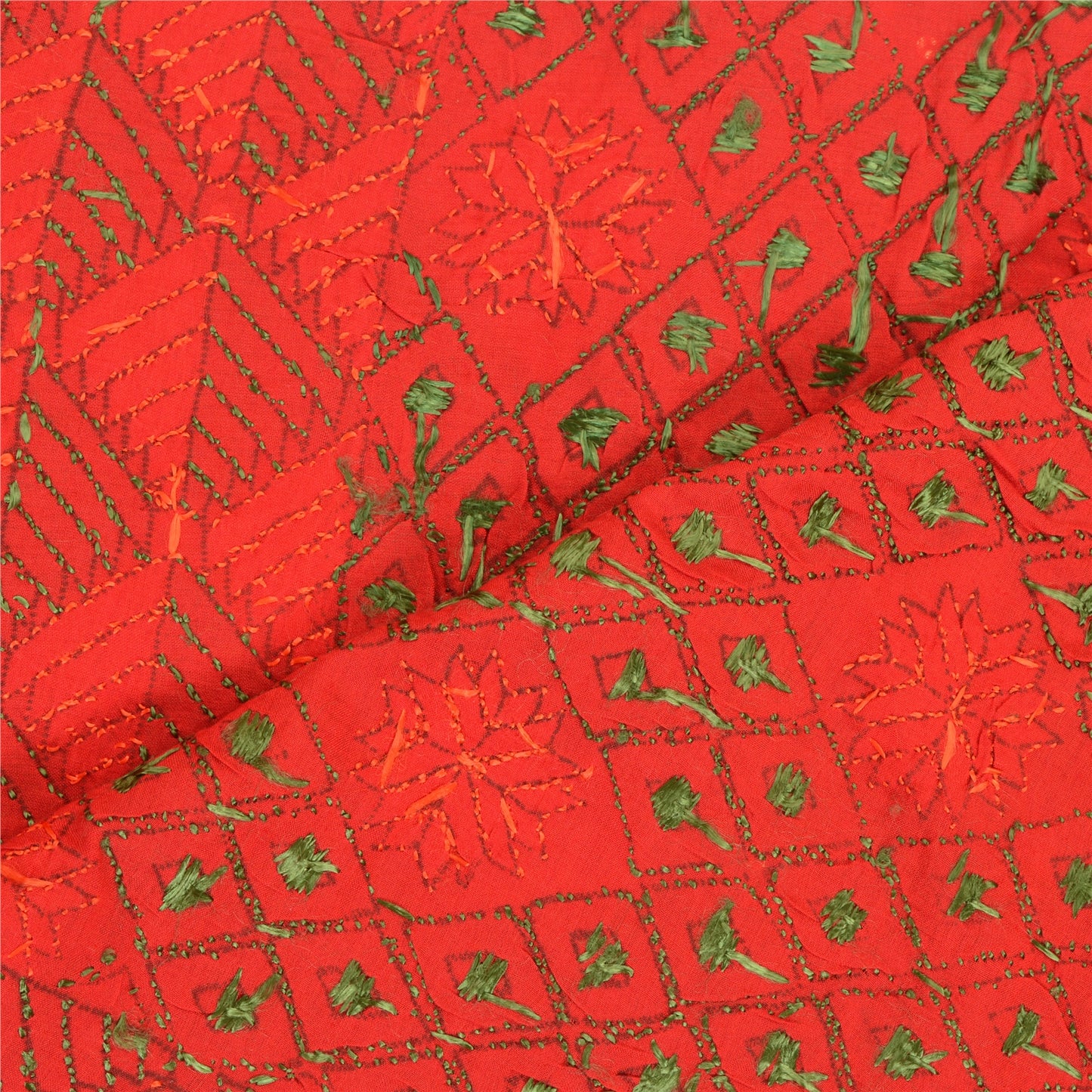 Sanskriti Vintage Red Dupatta Pure Cotton Handmade Bagh Phulkari Panjab Ooak Stole Neckscarf Long Headscarf Handmade Ethnic Women Wrap