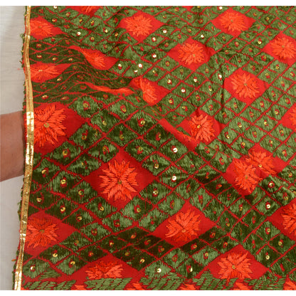 Sanskriti Vintage Red Dupatta Pure Cotton Handmade Bagh Phulkari Panjab Ooak Stole Neckscarf Long Headscarf Handmade Ethnic Women Wrap