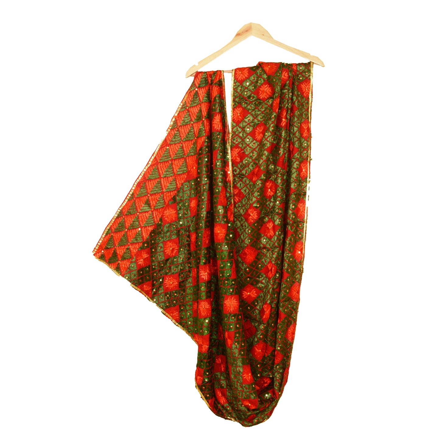 Sanskriti Vintage Red Dupatta Pure Cotton Handmade Bagh Phulkari Panjab Ooak Stole Neckscarf Long Headscarf Handmade Ethnic Women Wrap