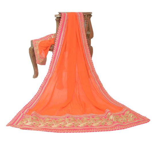 Sanskriti Vintage Orange Dupatta Pure Georgette Silk Hand Beaded Party Stole