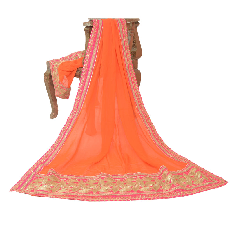 Sanskriti Vintage Orange Pure Georgette Silk Dupatta Hand Made Gota Patti Stone Create Dresses, Kaftan, Skirt, Tops, Projects, Home Decor,