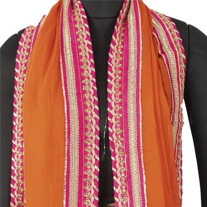 Sanskriti Vintage Orange Pure Georgette Silk Dupatta Hand Made Gota Patti Stone Create Dresses, Kaftan, Skirt, Tops, Projects, Home Decor,