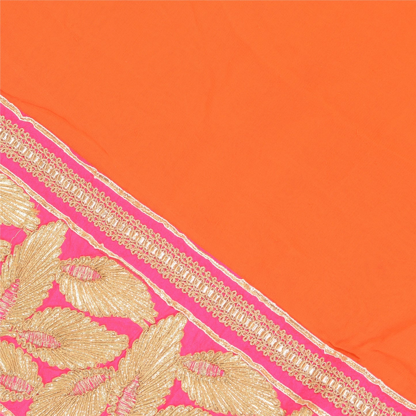 Sanskriti Vintage Orange Pure Georgette Silk Dupatta Hand Made Gota Patti Stone Create Dresses, Kaftan, Skirt, Tops, Projects, Home Decor,