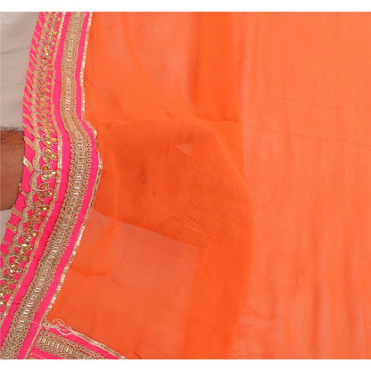 Sanskriti Vintage Orange Pure Georgette Silk Dupatta Hand Made Gota Patti Stone Create Dresses, Kaftan, Skirt, Tops, Projects, Home Decor,