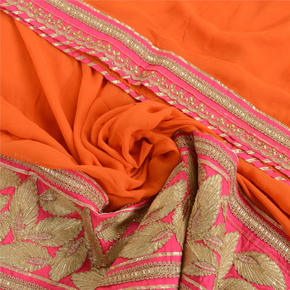 Sanskriti Vintage Orange Pure Georgette Silk Dupatta Hand Made Gota Patti Stone Create Dresses, Kaftan, Skirt, Tops, Projects, Home Decor,