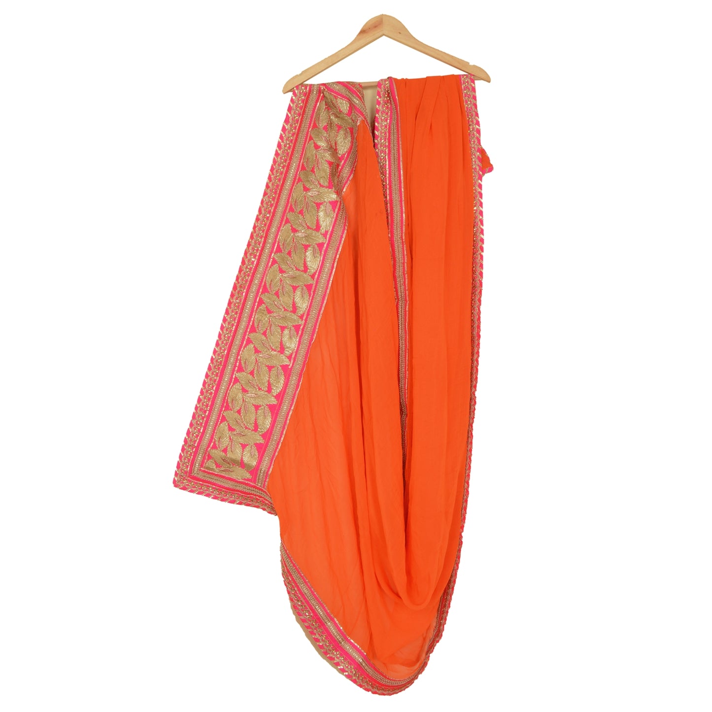 Sanskriti Vintage Orange Pure Georgette Silk Dupatta Hand Made Gota Patti Stone Create Dresses, Kaftan, Skirt, Tops, Projects, Home Decor,