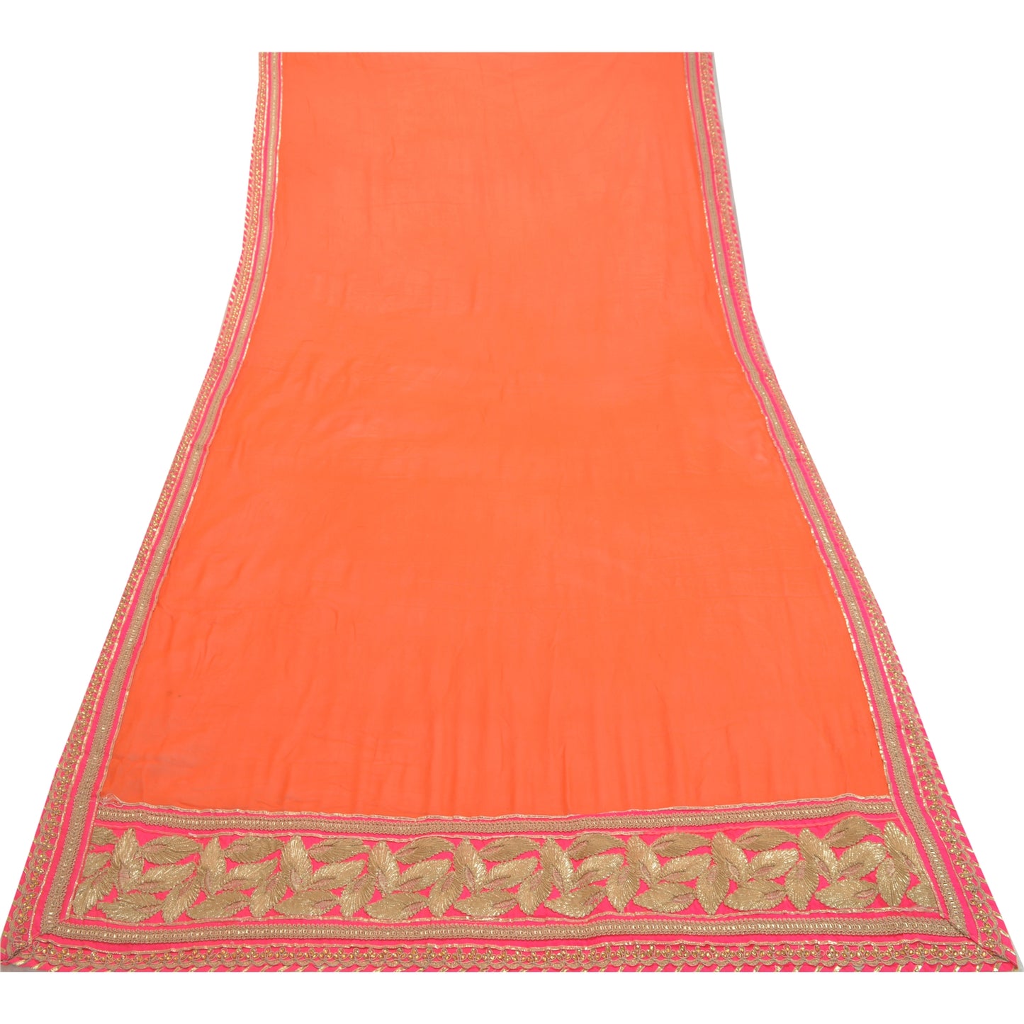 Sanskriti Vintage Orange Pure Georgette Silk Dupatta Hand Made Gota Patti Stone Create Dresses, Kaftan, Skirt, Tops, Projects, Home Decor,