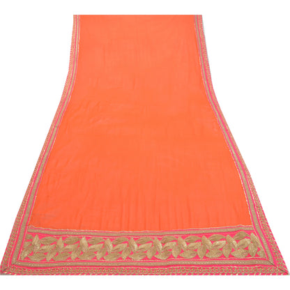 Sanskriti Vintage Orange Pure Georgette Silk Dupatta Hand Made Gota Patti Stone Create Dresses, Kaftan, Skirt, Tops, Projects, Home Decor,