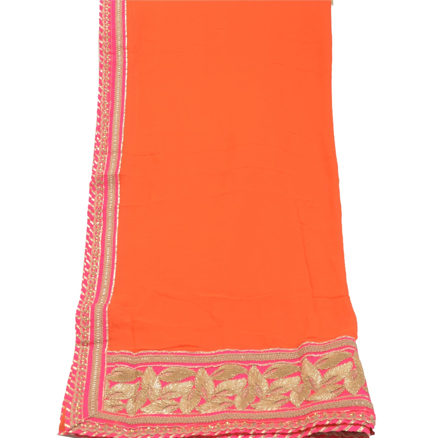 Sanskriti Vintage Orange Pure Georgette Silk Dupatta Hand Made Gota Patti Stone Create Dresses, Kaftan, Skirt, Tops, Projects, Home Decor,