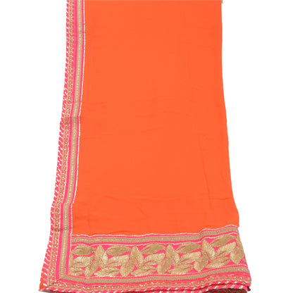 Sanskriti Vintage Orange Pure Georgette Silk Dupatta Hand Made Gota Patti Stone Create Dresses, Kaftan, Skirt, Tops, Projects, Home Decor,